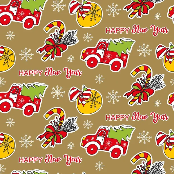 Mignon motif Nouvel An avec jouets de Noël, — Image vectorielle