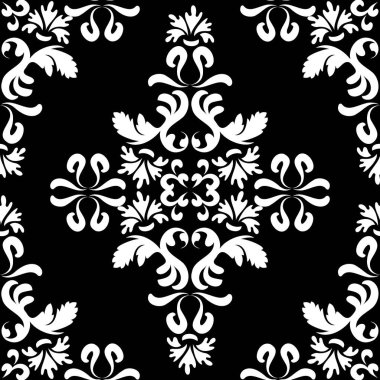 Siyah arka planda antik Şam deseni.