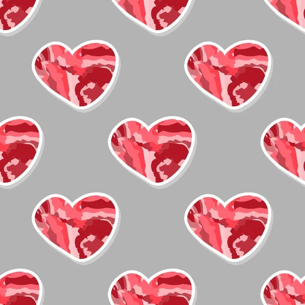 Nahtloses geometrisches Muster mit roten Herzen. — Stockvektor