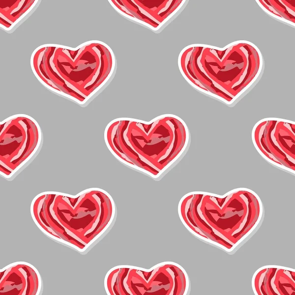 Corazones rosados rojos sobre un fondo gris. Corazones rojos. — Vector de stock