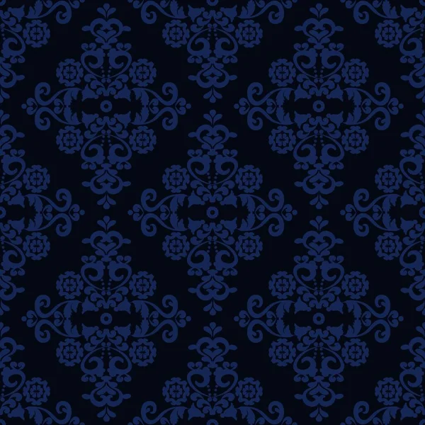 Papier peint vintage bleu avec ornementation baroque. — Image vectorielle