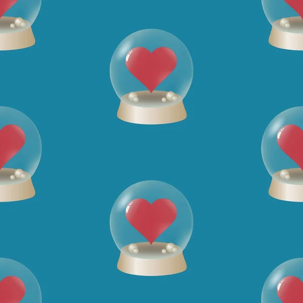 Boules de verre avec coeur à l'intérieur motif sans couture. — Image vectorielle