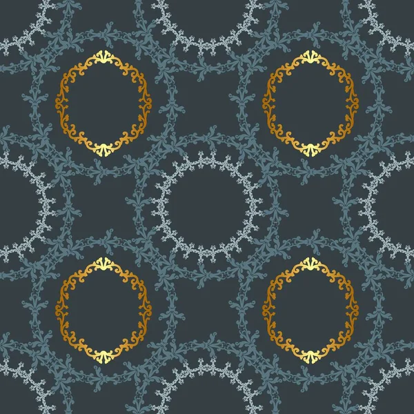 Fond bleu à motifs sans couture avec or. — Image vectorielle