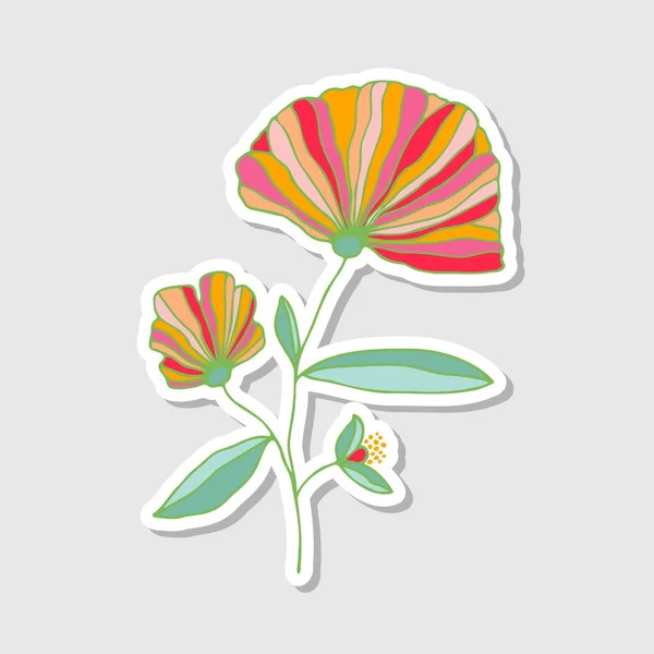 Bunte Fantasie handgezeichnete Blume. Aufkleber — Stockvektor