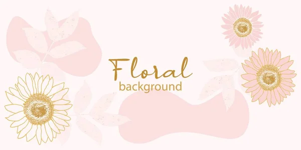 Fundo Mínimo Rosa Com Flores Folhas Fundo Vetorial Com Girassóis — Vetor de Stock