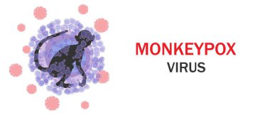   Monkeypox virus banner. Microbiological background with virus cells and monkey contours. Vector illustration. clipart
