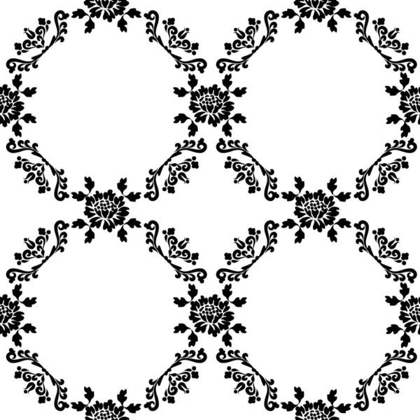 Fondo Con Motivos Florales Circulares Adorno Negro Patrón Floral Vectorial — Archivo Imágenes Vectoriales