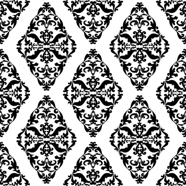 Černá Dekorativní Ozdoba Bezešvé Vzory Damaském Stylu Vektorový Květinový Vzor — Stockový vektor