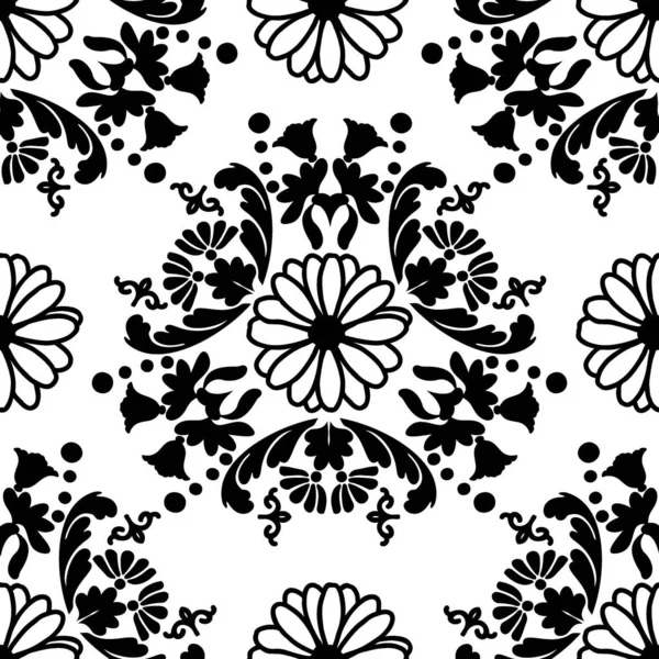 Patrón Floral Moda Adorno Negro Vintage Con Flores Patrón Floral — Vector de stock