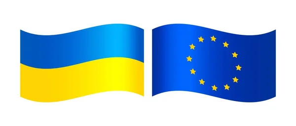 Flaggen Der Ukraine Und Der Europäischen Union Auf Weißem Hintergrund — Stockvektor