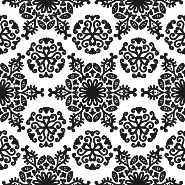 Seamless Oriental Ornament Swirls Scrolls Vintage Vector Floral Pattern Black — Stock Vector