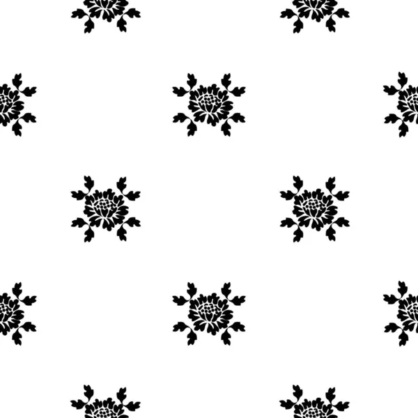 Vintage Flowers Leaves White Background Seamless Pattern Black White Floral — Image vectorielle