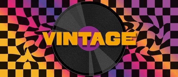 Vintage Helle Hintergrund Mit Vinyl Schallplatte Musikalische Bunte Retro Banner — Stockvektor