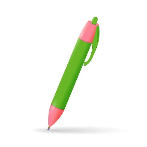 Green School Pen Isolated Realistic Style White Background Vector Illustration — Stockvector