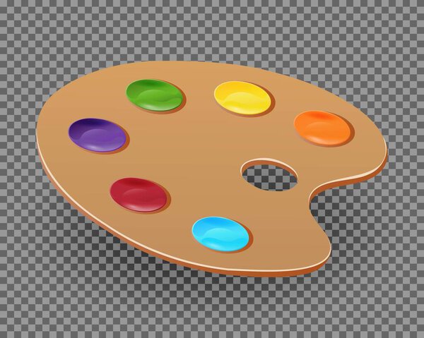 Palette with paints isolated on a transparent background. Paints. Drawing tool. Back to school. Vector illustration.