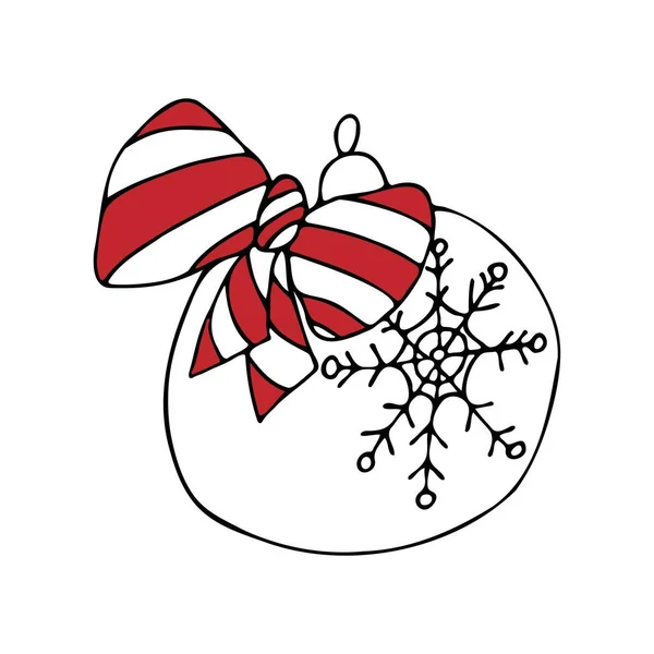 Christmas Ball Snowflake Bow Christmas Tree Ball Hand Drawn Doodle — Wektor stockowy