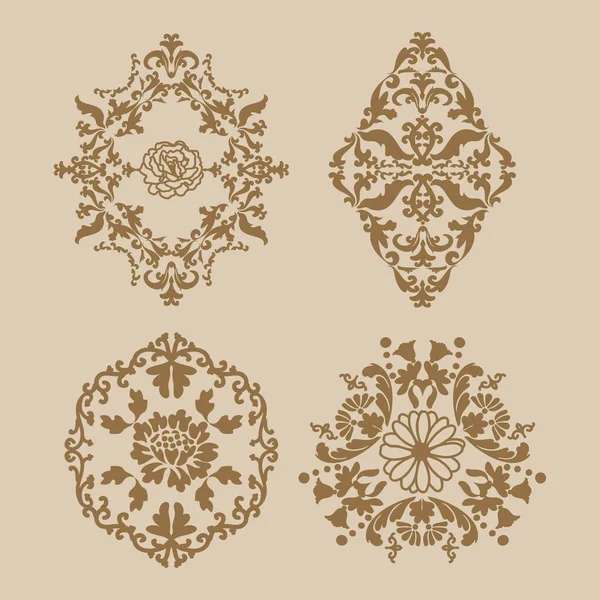 Set Floral Vintage Patterns Mehndi Pattern Decorative Texture Brown Golden — Stock Vector
