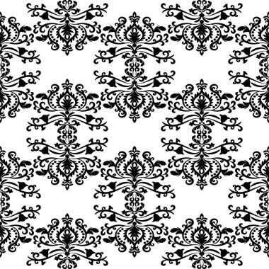 Ev dekorasyonu için kusursuz damaske duvar kağıdı. Siyah ve beyaz. Vektör illüstrasyonu.