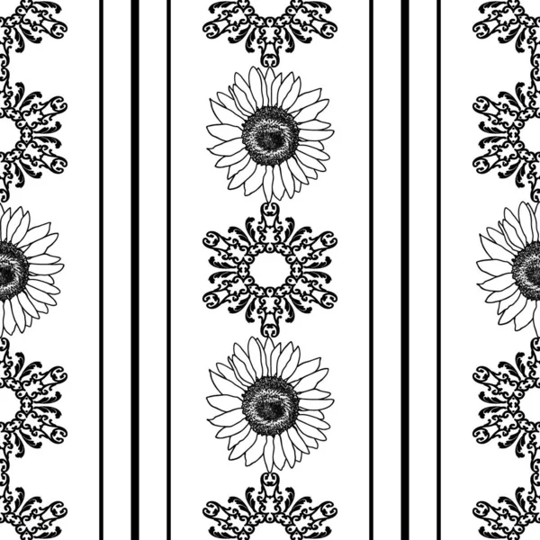 Черно Белые Абстрактные Обои Цветами Орнаментами Бесшовный Шаблон Векторная Иллюстрация — стоковый вектор