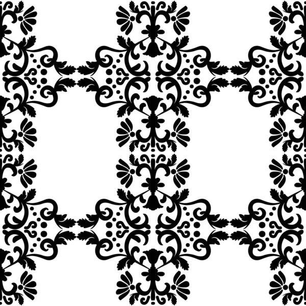 Безшовний Вікторіанський Візерунок Квітковими Елементами Чорно Білий Векторні Ілюстрації — стоковий вектор