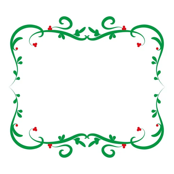 Διακοσμητικό Πράσινο Πλαίσιο Κόκκινα Μούρα Χριστουγεννιάτικο Πλαίσιο Θέση Για Κείμενο — Διανυσματικό Αρχείο