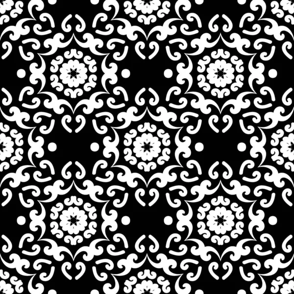 Nahtloses Muster Orientalischer Ornamente Vintage Tapete Spitzenvektormuster Schwarz Weiß Vektorillustration — Stockvektor