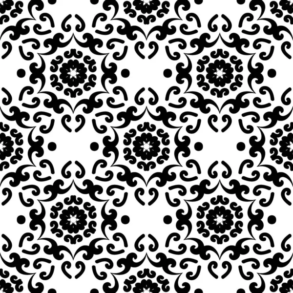 Декоративный Восточный Орнамент Черное Белое Векторная Иллюстрация Ткани Плитки Обоев — стоковый вектор