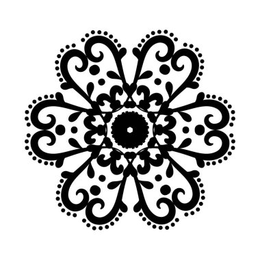 Dekoratif desen mandala. Yuvarlak çiçekli siyah beyaz süs. Dövme, şablon ya da ev dekorasyonu için dekoratif arka plan. Vektör illüstrasyonu.