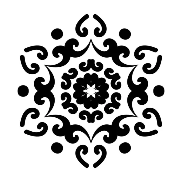 Yuvarlak Çiçekli Arap Deseni Mandala Dekoratif Siyah Beyaz Süs Dövme — Stok Vektör