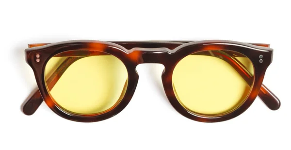 Isolated Eyeglass Top View Stylish Eyeglasses Optical Yellow Lens White — Stock Photo, Image