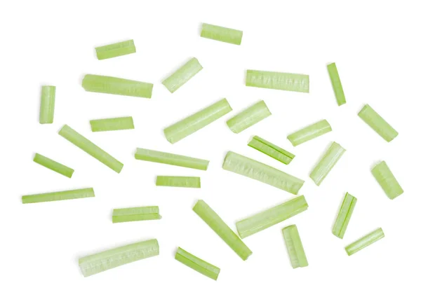 İzole edilmiş bok choy sebzesi. Üstten Bok choy yaprakları ve beyaz arka planda dilimlenmiş. kırpma yolu ile.