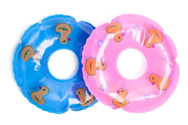 Beach Rubber Ring Top View Blue Pink Rubber Ring Summer — 스톡 사진