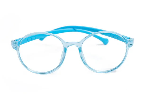 Isolated Optical Kid Blue Frame Eyeglasses White Background Myopia Nearsightedness — 스톡 사진