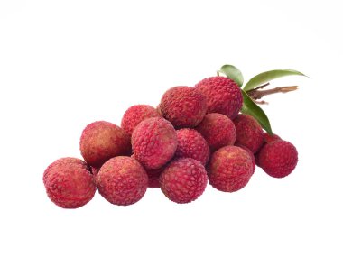 Beyaz arka plan üzerinde izole yaprakları ile taze lychees