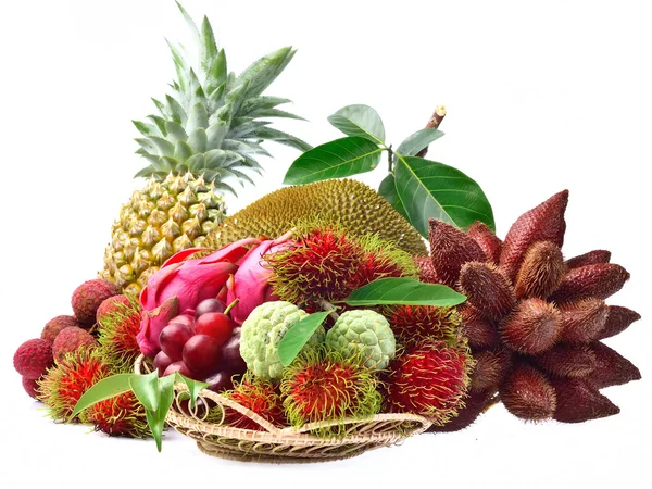 Ποικιλία από εξωτικά φρούτα που απομονώνονται σε λευκό φόντο — Stock fotografie