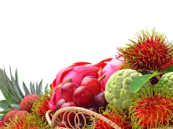 Ποικιλία από εξωτικά φρούτα που απομονώνονται σε λευκό φόντο — Stock fotografie