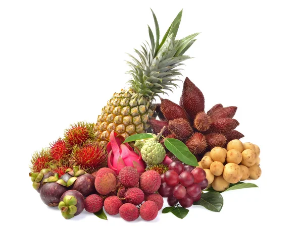 Assortment of exotic fruits isolated on white background — Stock Photo, Image