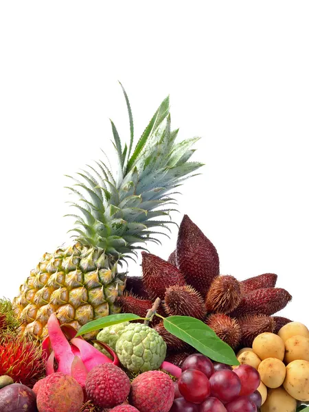 Assortment of exotic fruits isolated on white background — Stock Photo, Image