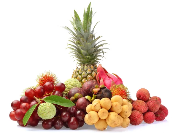 Assortment of exotic fruits isolated on white background — Stock Photo, Image