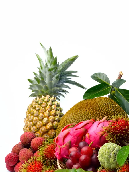Surtido de frutas exóticas aisladas sobre fondo blanco —  Fotos de Stock