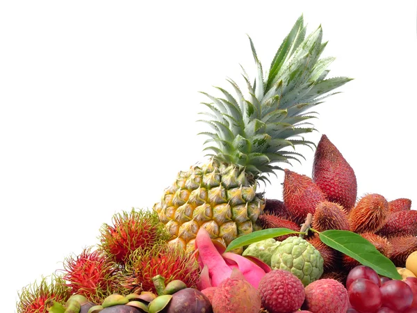 Assortment of exotic fruits isolated on white background — Stock Photo, Image