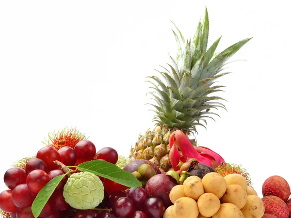 Assortment of exotic fruits isolated on white background — Stock Photo, Image