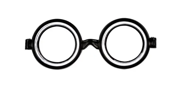 Frente Óculos Pretos Nerd Com Vidro Grosso Isolado Sobre Fundo — Fotografia de Stock