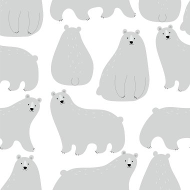 Çizgi film ayılarıyla kusursuz desen. Çocuklar için renkli vektör düzlüğü. El çizimi. bebek tasarımı kumaş, baskı, ambalaj, tekstil