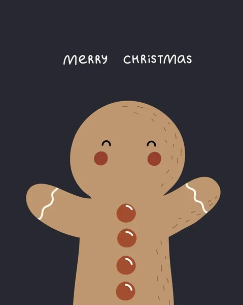 Joyeux Noël Dessin Animé Homme Pain Épice Dessin Main Lettrage — Image vectorielle