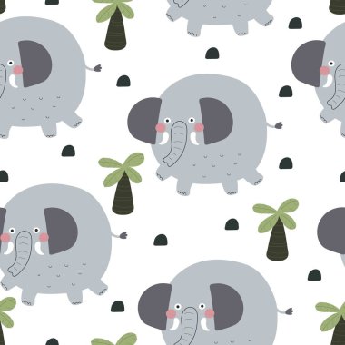 Fil desenli kusursuz desen, dekor elementleri. Çocuklar için renkli bir vektör. El çizimi, düz stil. bebek tasarımı kumaş, baskı, tekstil, ambalaj