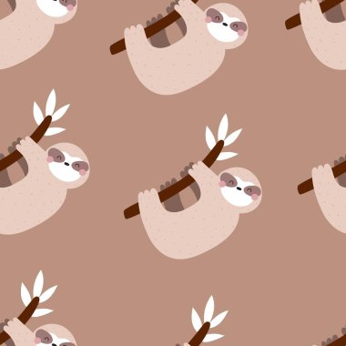 Çizgi film tembelleriyle kusursuz desen. Çocuklar için renkli bir vektör. El çizimi, düz stil. bebek tasarımı kumaş, baskı, tekstil, ambalaj