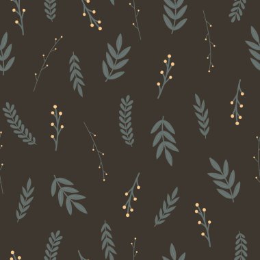 Çizgi film dallarıyla kusursuz desen. Renkli vektör. El çizimi. Süs, düz stil. kumaş, baskı, tekstil, ambalaj için tasarım