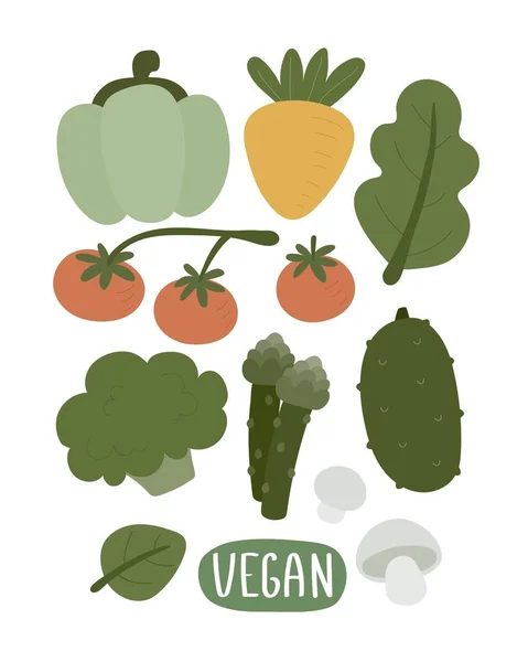 Vegana Verduras Dibujos Animados Letras Dibujo Mano Ilustración Colorida Del — Archivo Imágenes Vectoriales