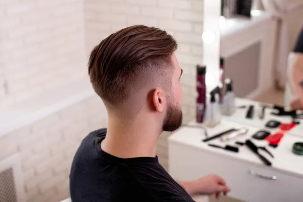 Male Head Stylish Haircut Barbershop Background — Stock Photo, Image